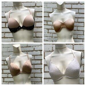 Victoria's Secret 34D Padded Push-Up bras Set of 4 Tan White Black Lace